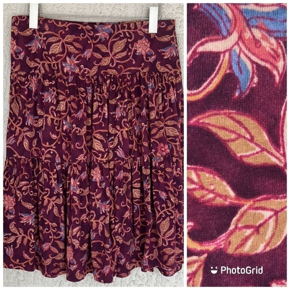 Chaps Dresses & Skirts - Chaps Burgundy Floral Print 100% Cotton Stretch Full Tiered Midi Skirt